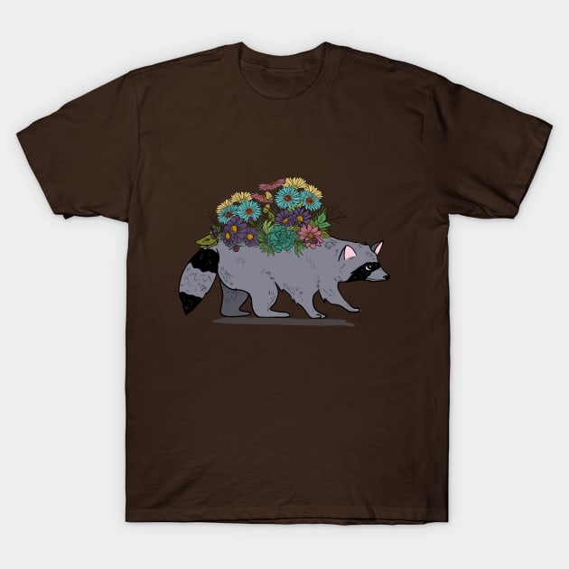 Raccoon with Wildflowers, Trash Panda T-Shirt by ketchambr